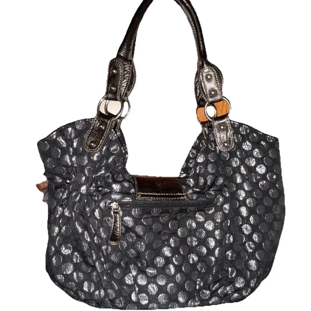 Hananel Black Floral Applique Hobo Shoulder Bag - Women